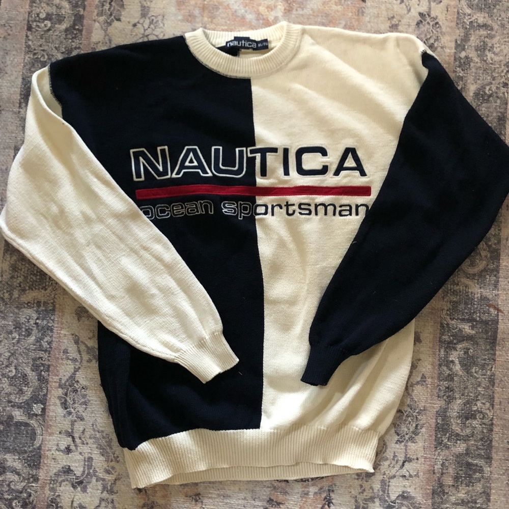Nautica Sweater Vintage half white half navy